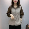 Lace Up Bow Blouse Women Colorblock Button Shirt Long Sleeve Top