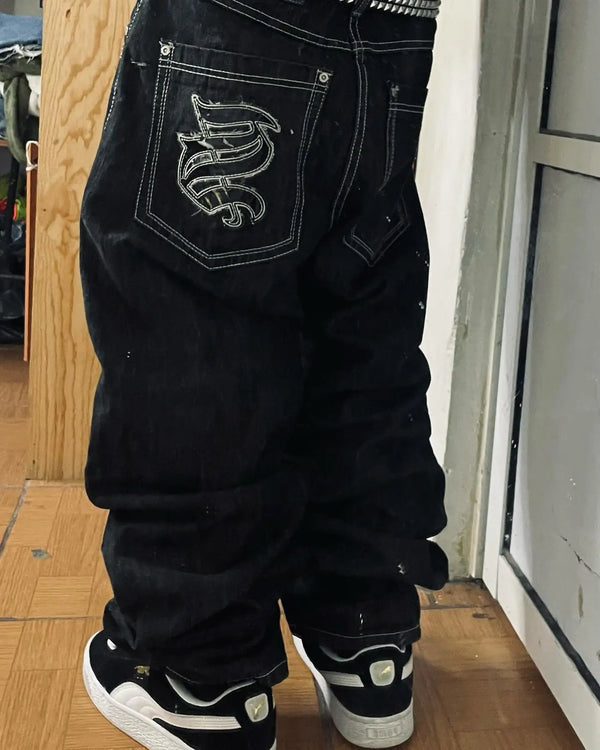 Y2K Baggy Jeans Unisex Embroidered Hip Hop Wide Leg Streetwear