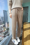 Thick Mink Cashmere Knitted Pants Women High Waisted Warm Winter