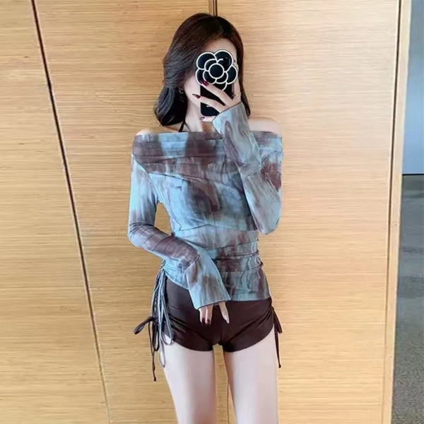 Three Piece Mesh Bikini Set Tummy Control Split Bottom Swimsuit