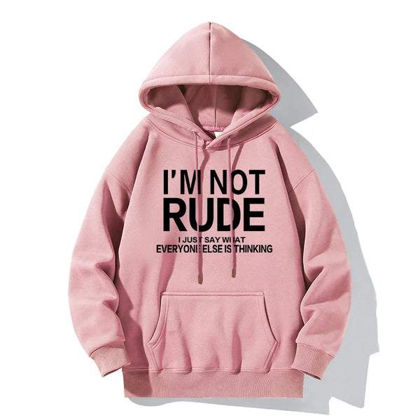 I'M NOT RUDE Letter Print Hoodie Casual Sweatshirt Youth Fashion Outdoor