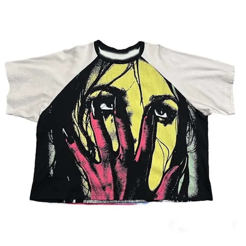 Y2K Devil Print T-Shirt Women Summer Loose Top American Street Style