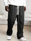 Mens Fleece Lined Pants Drawstring Geometric Print Winter Warm Cozy