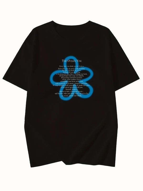 Y2k Black Letter Print T-Shirt Women Sweet & Spicy Style Summer Streetwear