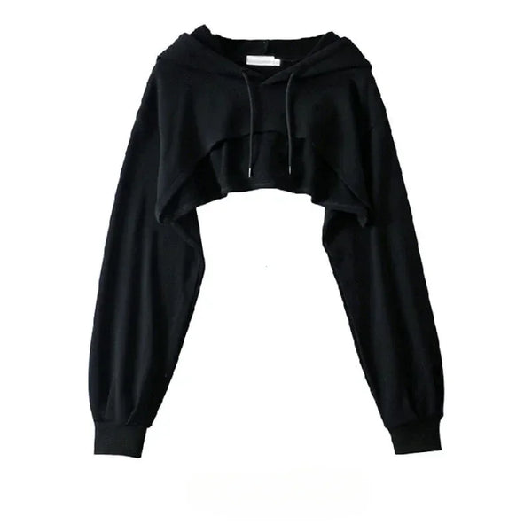 Female Hoodie Personality Irregular Crop Ultra Short Style Long Sleeve