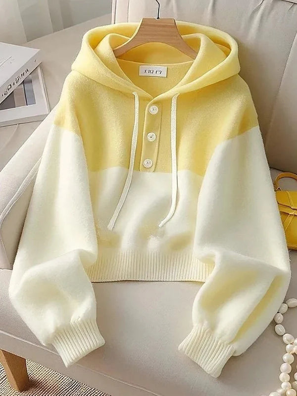 Womens Color Block Hoodie Pullover Sweet Casual Style Autumn Top