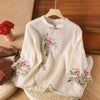Womens Vintage Embroidered Top Cotton Linen Loose Summer Shirt
