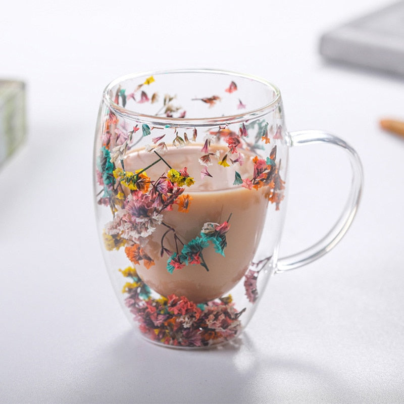 Mug Cup with Dry Flower Sea Snail Conchs Glitters Fillings