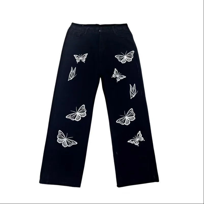 Men's Retro Butterfly Print Jeans Harajuku Hip-Hop Streetwear