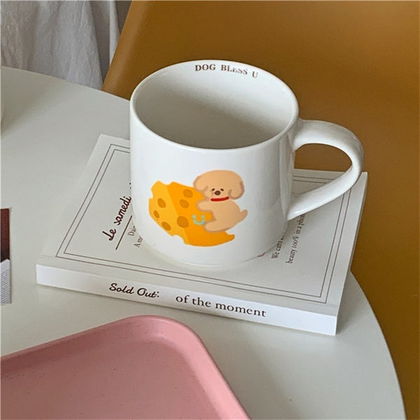 Tasse, niedlicher Cartoon-Käse-Welpen-Keramikbecher, Journee, großes Fassungsvermögen