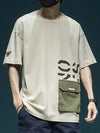 Mens Cargo Pocket Tshirt Letter Print Oversized Y2K Streetwear