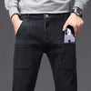 Mens Fleece Lined Jeans Cargo Pocket Straight Leg Winter Warm Denim