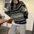 Womens Striped Knit Sweater Oversized Round Neck Pullover