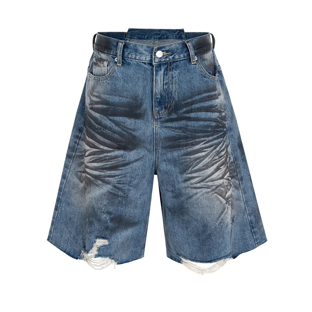 Men's Vintage Washed Ripped Baggy Denim Shorts