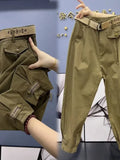 Cotton Metal buttons high-quality Solid Color Pants 2024 Autumn Spring Loose Casual