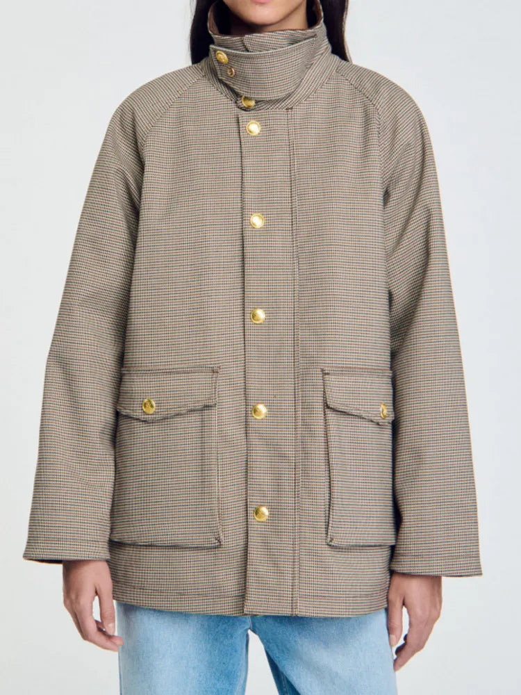 Women's Plaid Lapel Jacket Casual Spring Autumn Versatile Coat