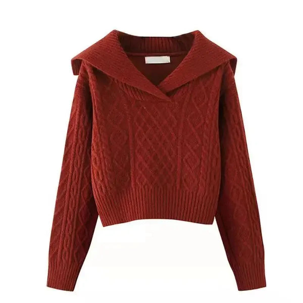 Peter Pan Collar Sweater Women Knit Pullover Long Sleeve Soft