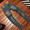 Men’s Ripped Patch Embroidered Jeans Elastic Straight Casual Streetwear
