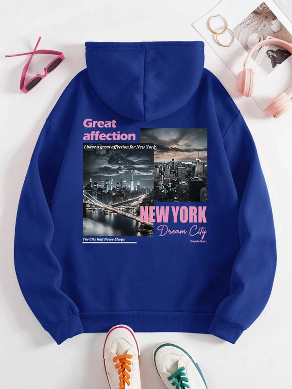 New York Hoodie Women Fashion Oversize Streetwear Top