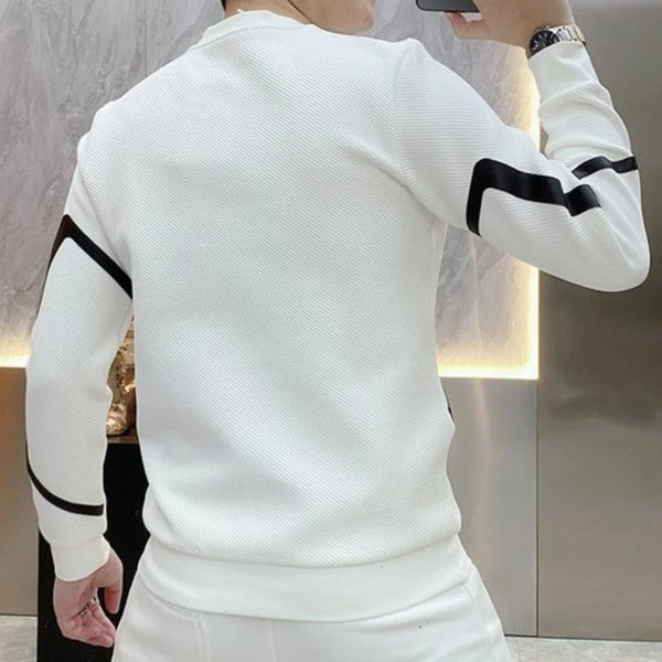 Men Color Block Long Sleeve Tee Quarter Zip Loose Casual Pullover
