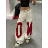 Women Y2K Baggy Jeans White Letter Print Oversized Hip Hop Denim