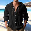 Men's Linen Hooded Shirt - Long Sleeve Button Cardigan Casual