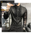 Mens Lace Hollow Shirt Long Sleeve Party Nightclub Stage Wear