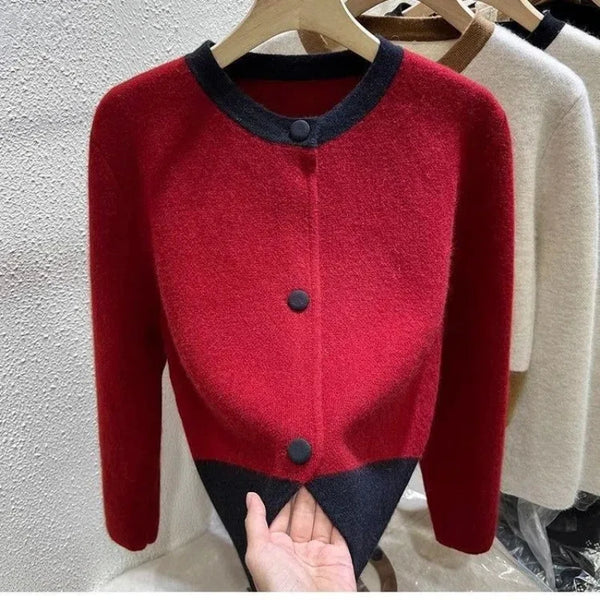 Womens Colorblock Cardigan Sweater Cozy Knit Oversized Fall Jacket