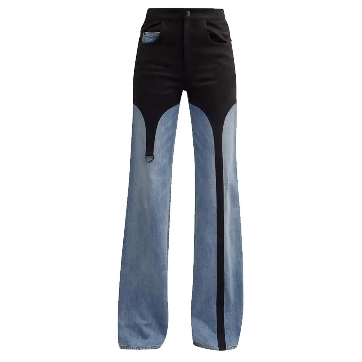 Street Patchwork Jeans Women's High Waist Straight Leg Pants