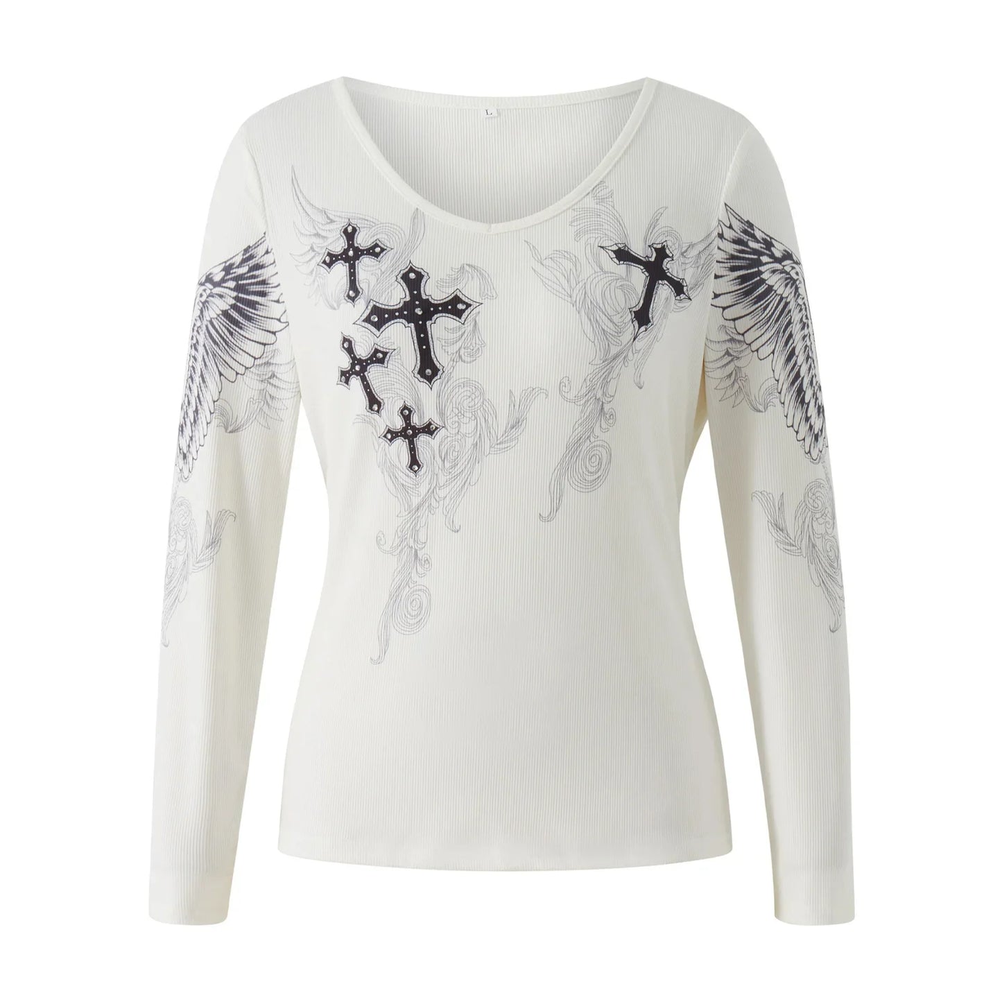 Women’s Gothic Vintage V-Neck Long Sleeve Graphic T-Shirt