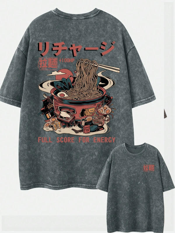 Shwiy Men's Street Casual Distressed Effect Retro Ramen