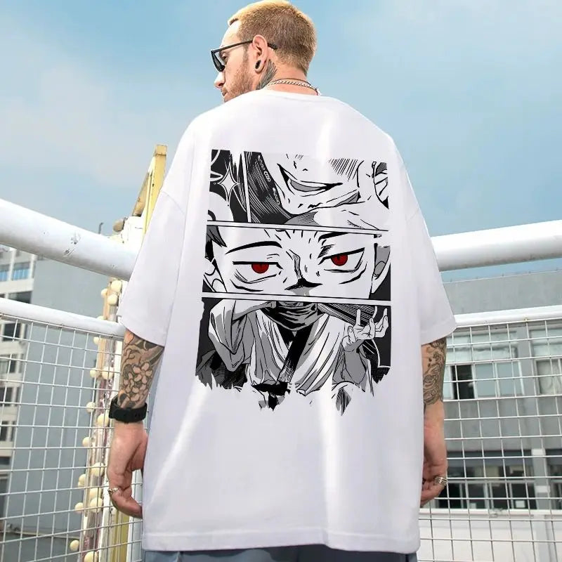 Men's Harajuku Anime T-Shirt Oversized Cotton Manga Print