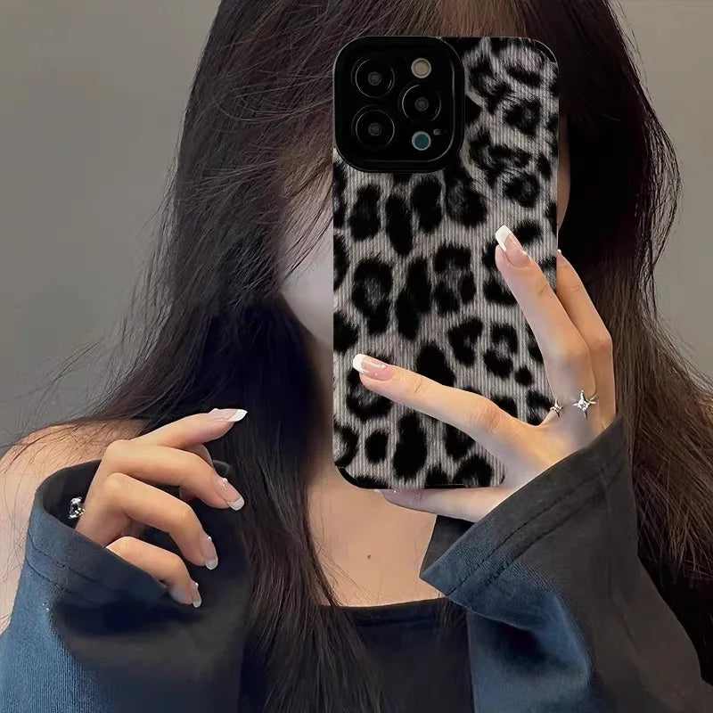 Black Leopard Print Phone Case For iPhone