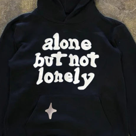 Autumn Winter Creative Letters Hoodie Black and White Cotton Sweatshirt