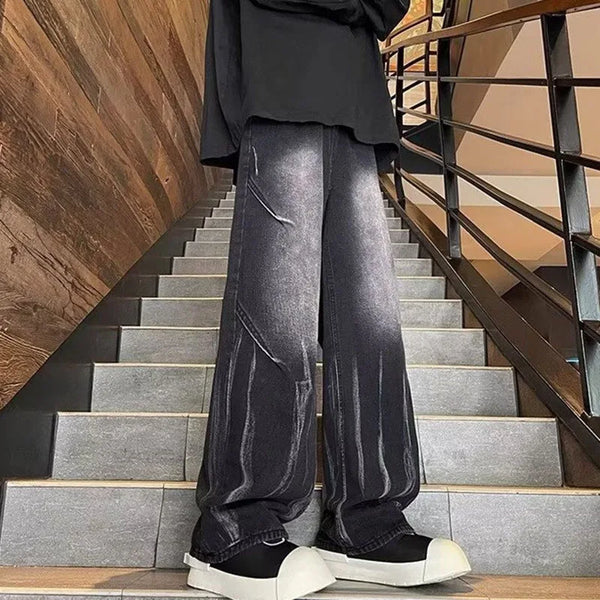Mens Baggy Dye Denim Jeans Streetwear Loose Fit Pants