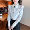 Polo Collar Shirt Women Diamond Button Long Sleeve Elegant Top