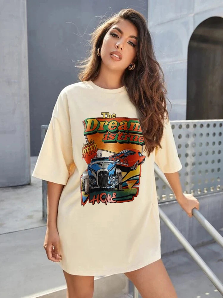Cute Vintage DreamCar Print T-Shirt Casual Harajuku Women’s Tee