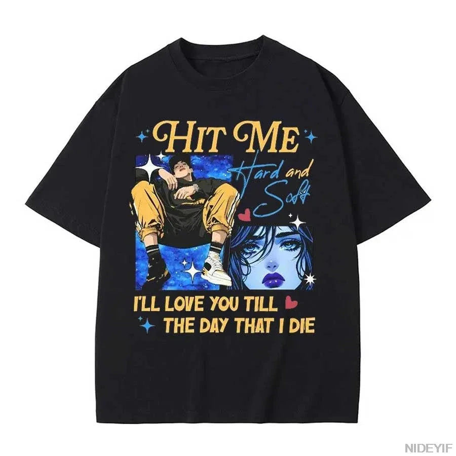 Men HIT ME HARD AND SOFT Tour Billie Graphic Hip Hop Tee