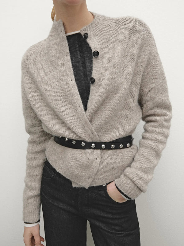 Womens Mock Neck Knit Cardigan Minimalist Spring Casual Sweater