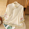 Womens Vintage Embroidered Top Cotton Linen Loose Summer Shirt