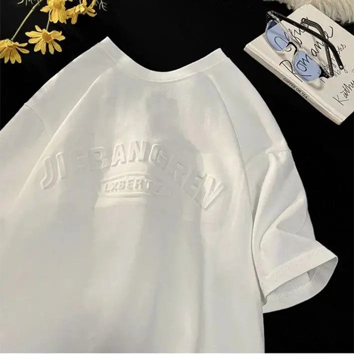 Men’s Retro Heavyweight Cotton T-Shirt Loose Fit Summer Streetwear