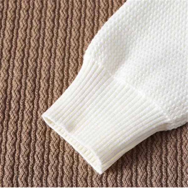 Mens Crew Neck Patchwork Sweater Long Sleeve Knit Pullover Casual