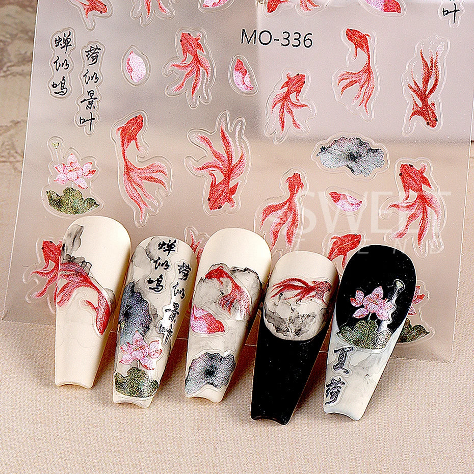 Koi Pond Bliss Press On Nails Koi Floral Acrylic Nails