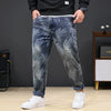 8XL Men’s Plus Size Denim Jeans with Leaf Print Stretch Loose Fit