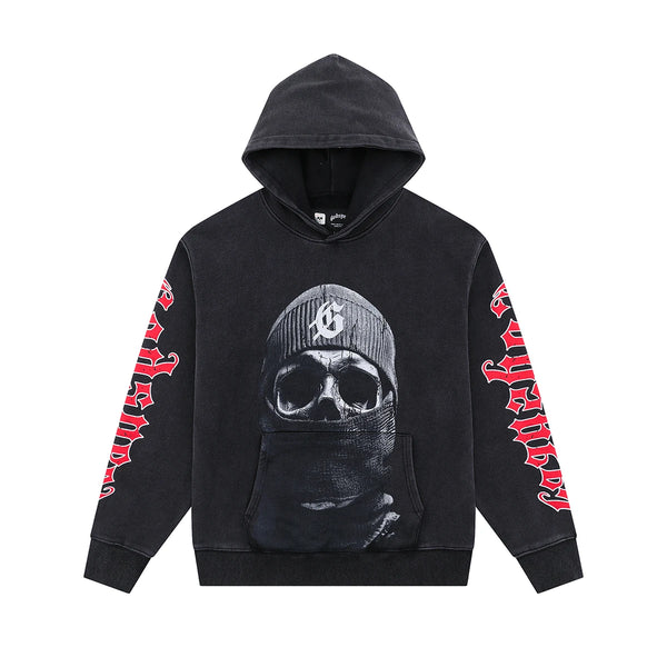 Front Pocket Letter Print Washed Terry Hooded Hoodies Streetwear Pullover