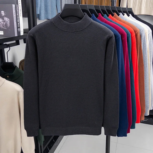 Mens Mock Neck Knit Sweater Winter Pullover Solid Turtleneck Top