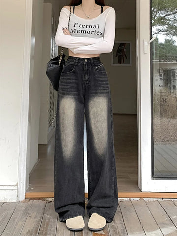 Black Gothic Y2K Oversize Denim Jeans: Vintage Trashy Style