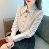 Polo Collar Shirt Women Diamond Button Long Sleeve Elegant Top