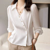 Womens Half Button Shirt Collar Long Sleeve Work Blouse Casual Top