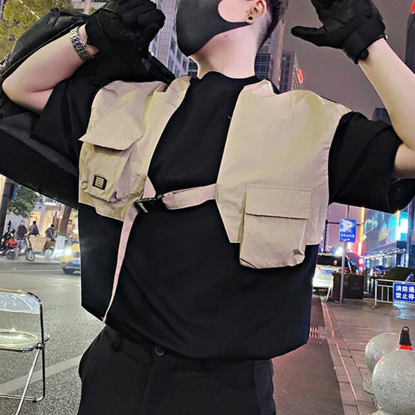 Mens Multi Pocket Tshirt Workwear Style Short Sleeve Streetwear